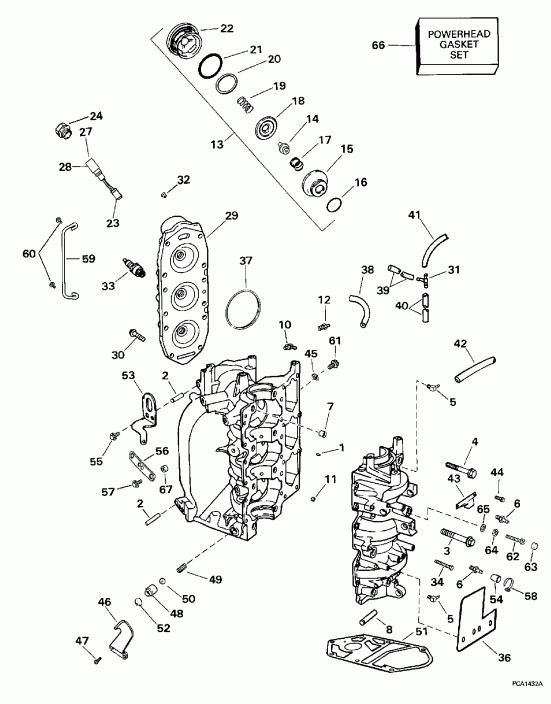 �������� ��������� ����� EVINRUDE SJ35RWECS 1998  - linder & Crankcase / linder & ������ ���������