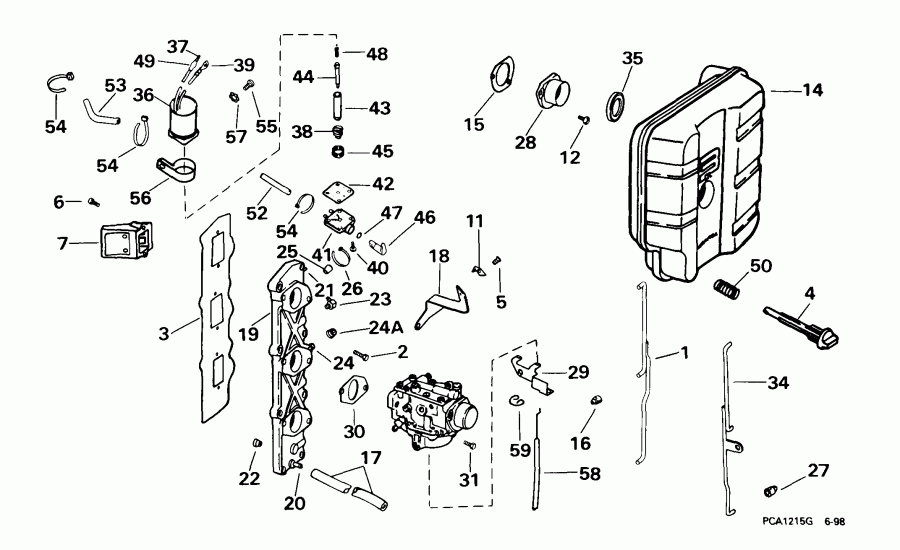 ��������� �������� ����� Evinrude BE35AREEA 1999  - take ��������� & Air ��������� / take Manifold & Air Silencer