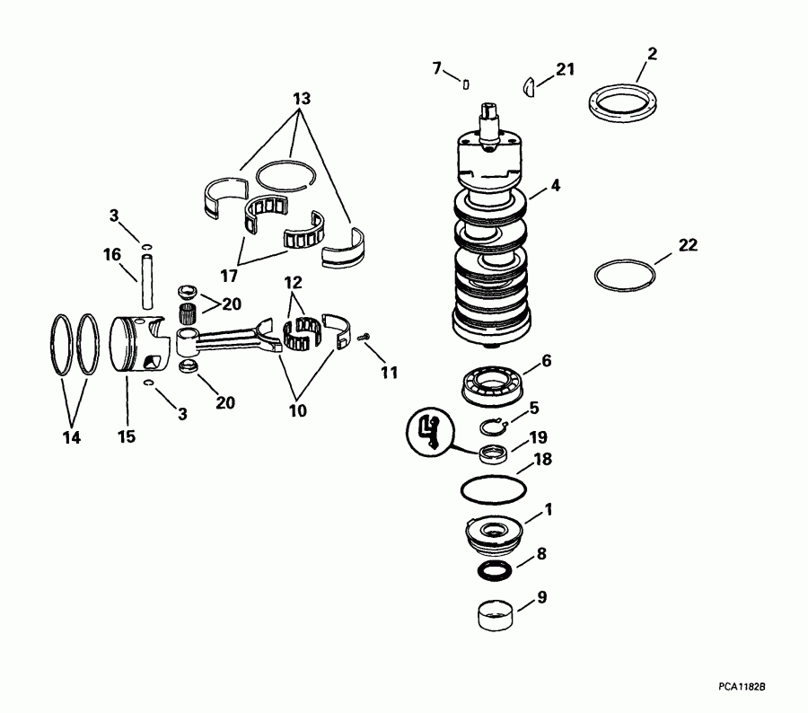 �������� ��������� ����� EVINRUDE E100WPLEEC 1999  - ankshaft & Piston - ank��� & �������