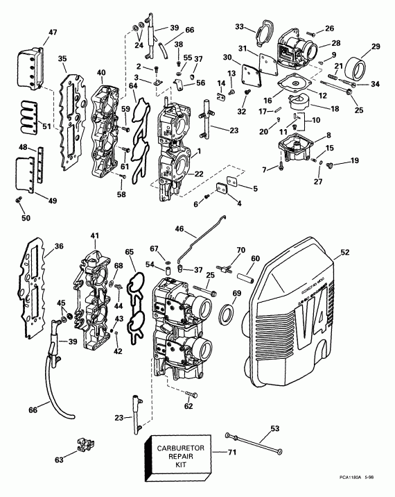 ��������� �������� ����� EVINRUDE E100WPXEEC 1999  - rburetor & Intake Manifold - rburetor & �������� ���������