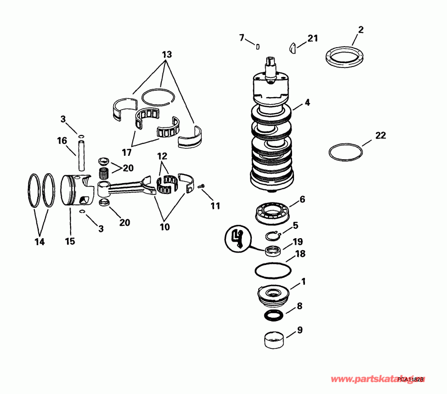 ����� EVINRUDE E100WPXEEC 1999  - ank��� & ������� - ankshaft & Piston