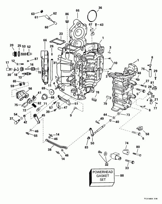 ��������� EVINRUDE E100WPXEEC 1999  - linder & Crankcase - linder & ������ ���������