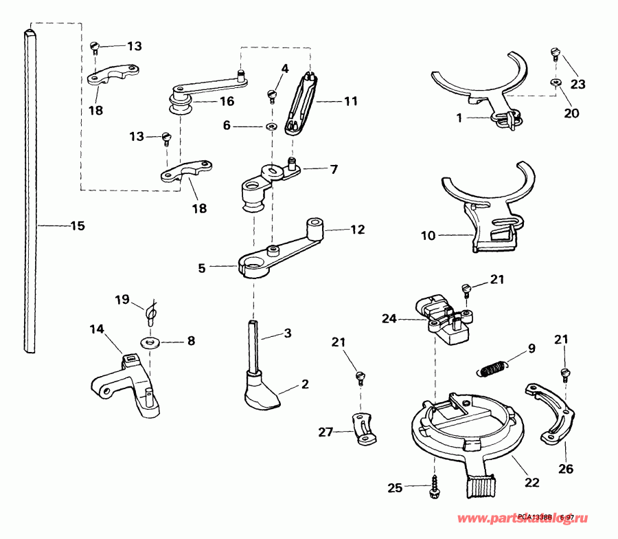 ��������� ����� EVINRUDE E100WPXEEC 1999  - rottle ��������� �������� / rottle Linkage