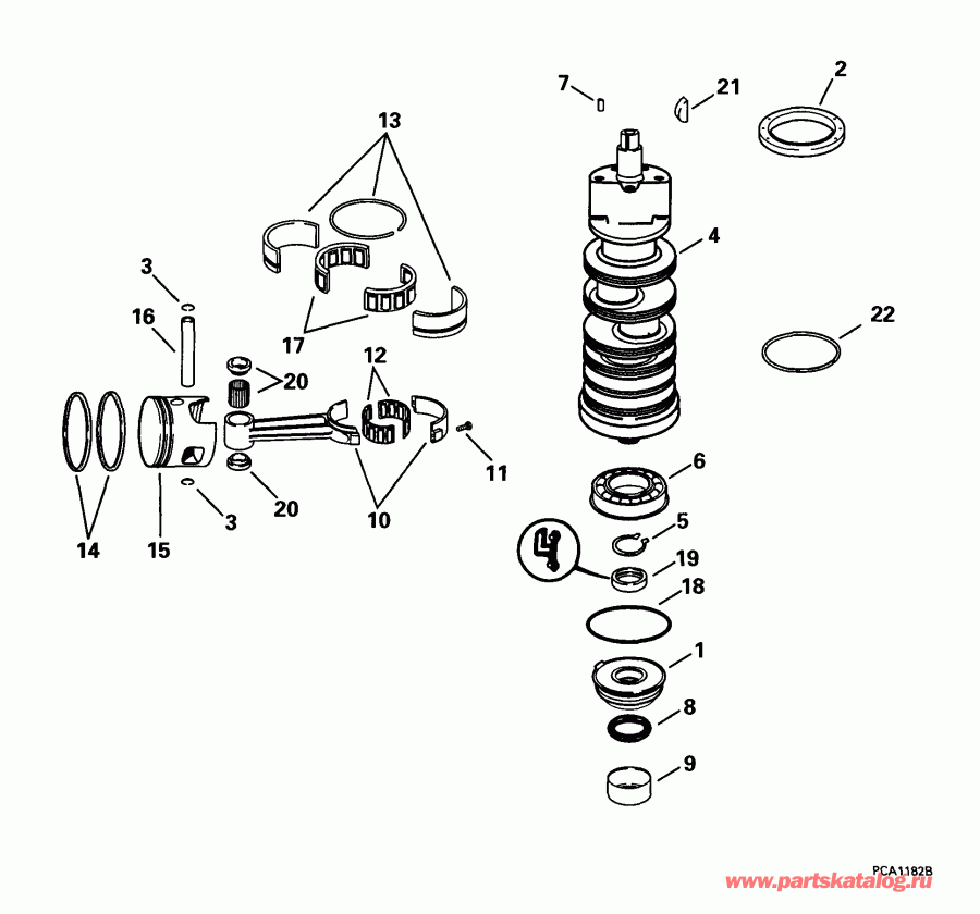 ��������� ��������� Evinrude E105WELEES 1999  - ank��� & ������� / ankshaft & Piston