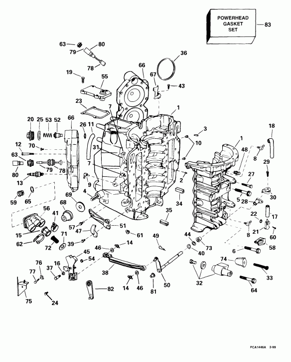 �������� ��������� ����� Evinrude E105WELEES 1999  - linder & ������ ��������� / linder & Crankcase