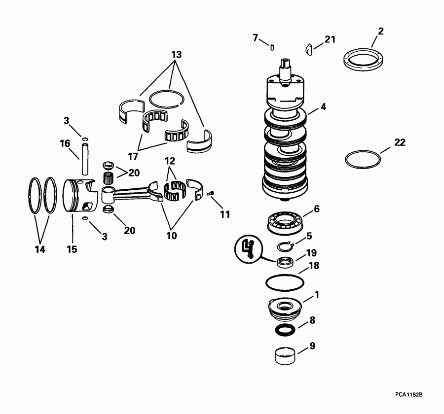�������� ��������� ����� Evinrude E105WPXEES 1999  - ankshaft & Piston