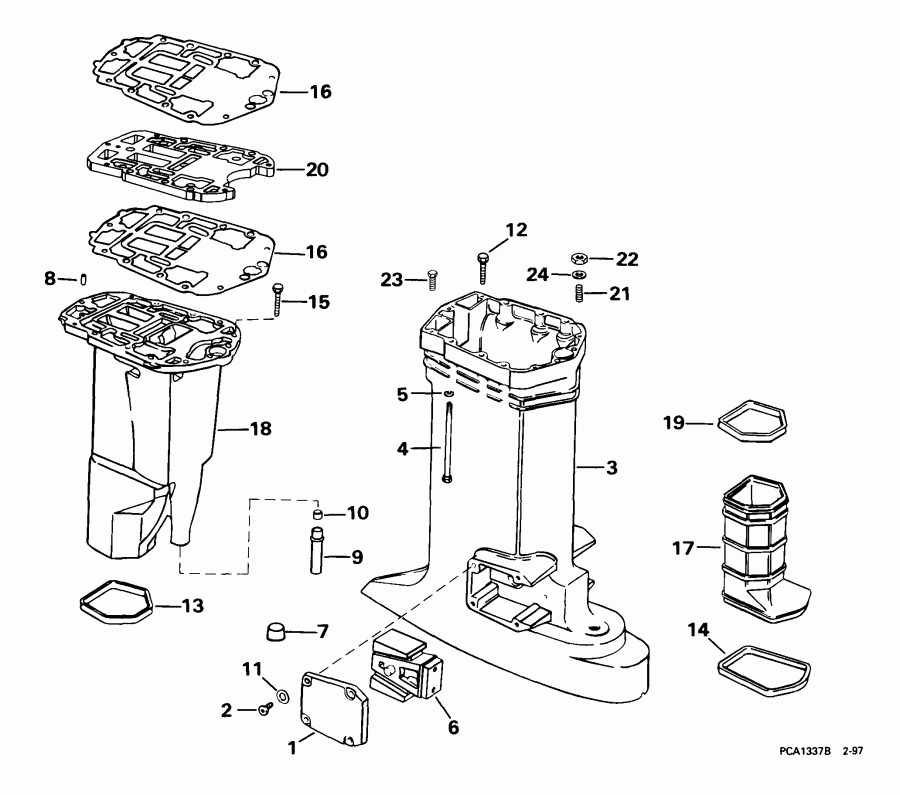 ��������� ��������� EVINRUDE E105WPXEES 1999  - haust ������ - haust Housing