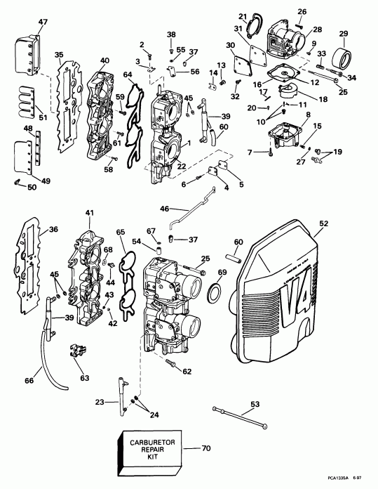 �������� ��������� ����� EVINRUDE E105WRLEES 1999  - rburetor & �������� ��������� / rburetor & Intake Manifold