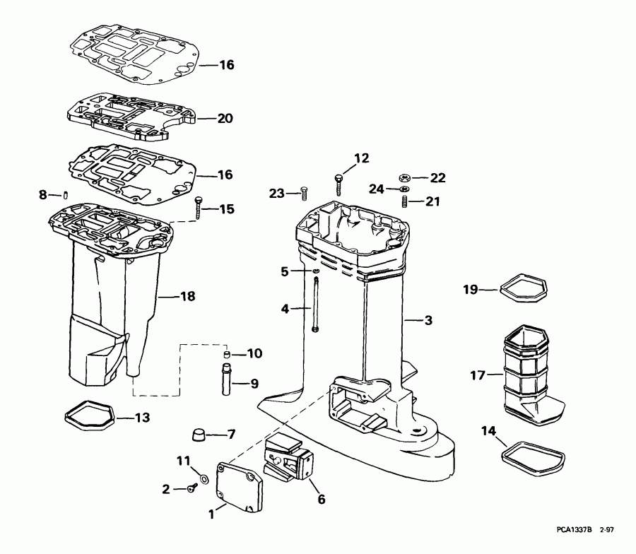 ����� Evinrude E105WRLEES 1999  - haust ������ / haust Housing