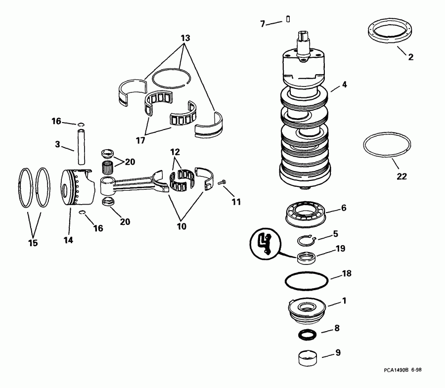 ��������� Evinrude E115FPLEEN 1999  - ankshaft & Pistons / ank��� & ������