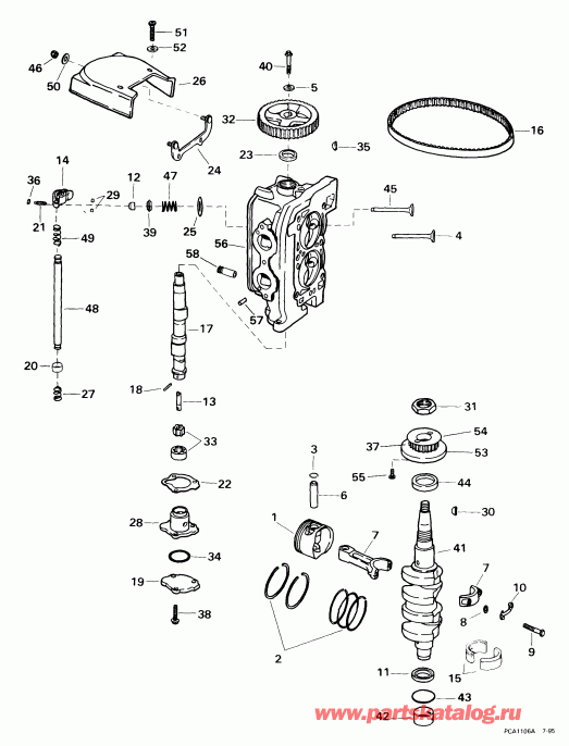 ��������� EVINRUDE E15R4EEB 1999  - linder Head & Crankshaft