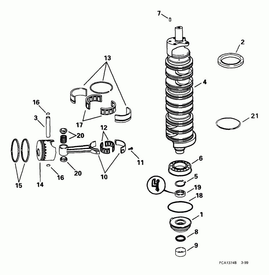��������� ����� EVINRUDE E175FPXEEN 1999  - ankshaft & Pistons / ank��� & ������