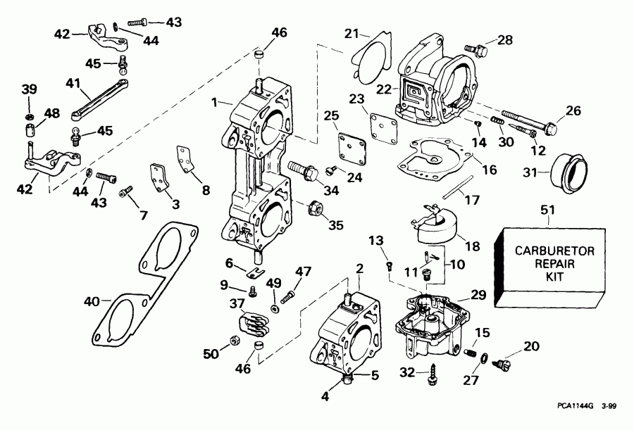 ��������� �������� ����� Evinrude E200WPXEEN 1999  - rburetor & Linkage