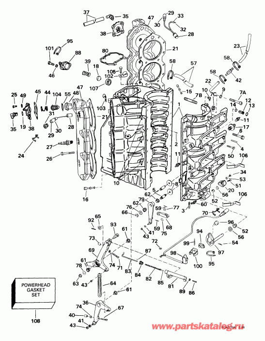 ��������� ����� Evinrude E200WPXEES 1999  - linder & Crankcase