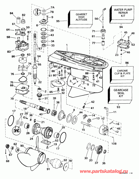 ��������� �������� ����� EVINRUDE E225FPLEEO 1999  - �������� Rotation -- Fpx, Fpz Models /  Standard Rotation -- Fpx, Fpz Models