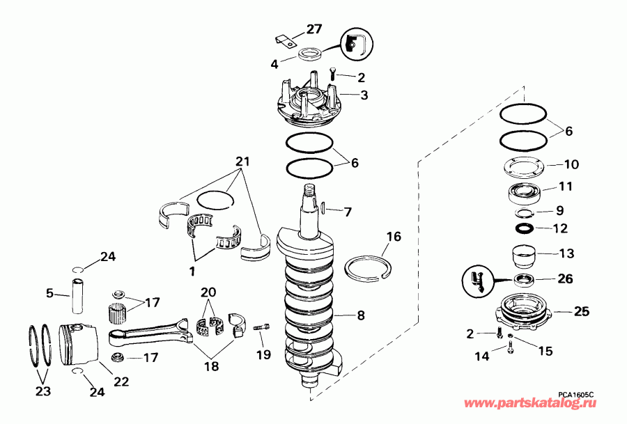 ��������� ����� EVINRUDE E225FPXEES 1999  - ank��� & ������� / ankshaft & Piston