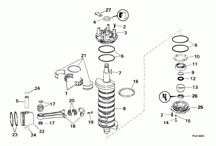 ��������� ����� Evinrude E225FPZEEN 1999  - ankshaft & Piston / ank��� & �������