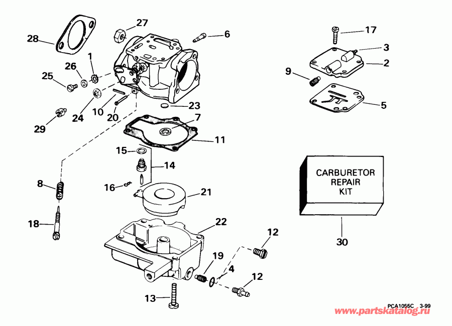 ��������� �������� ����� EVINRUDE E25WRLEES 1999  - rburetor