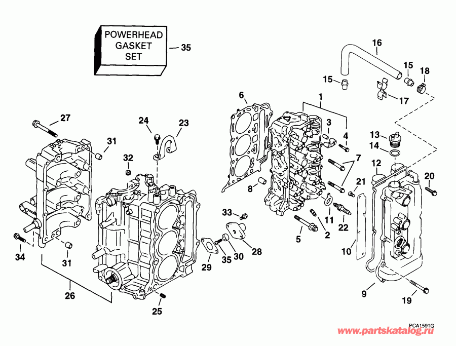 ��������� ��������� ������� E40PL4EES 1999  - linder & Crankcase / linder & ������ ���������