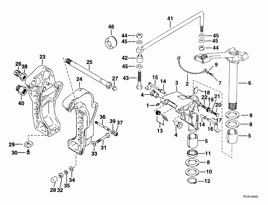 �������� ����� Evinrude E40PL4EES 1999  - ern & Swivel Bracket / ern & ���������� ���������