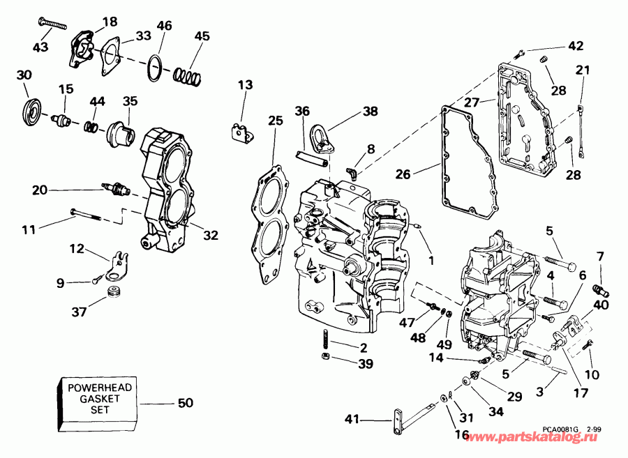 ����� Evinrude E40WREES 1999  - linder & Crankcase - linder & ������ ���������