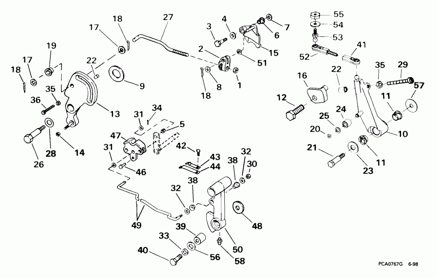 ��������� ����� Evinrude E40WREES 1999  - ift & Throttle Linkage