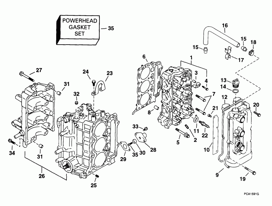 ����� Evinrude E50PL4EES 1999  - linder & Crankcase / linder & ������ ���������