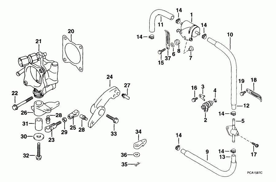  EVINRUDE E50PL4EES 1999  - jector & �������� ���� / jector & Throttle Body