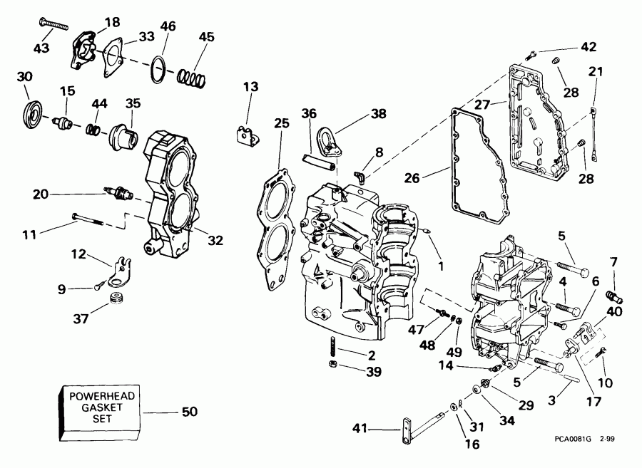 ��������� �������� ����� EVINRUDE E55WREES 1999  - linder & Crankcase - linder & ������ ���������