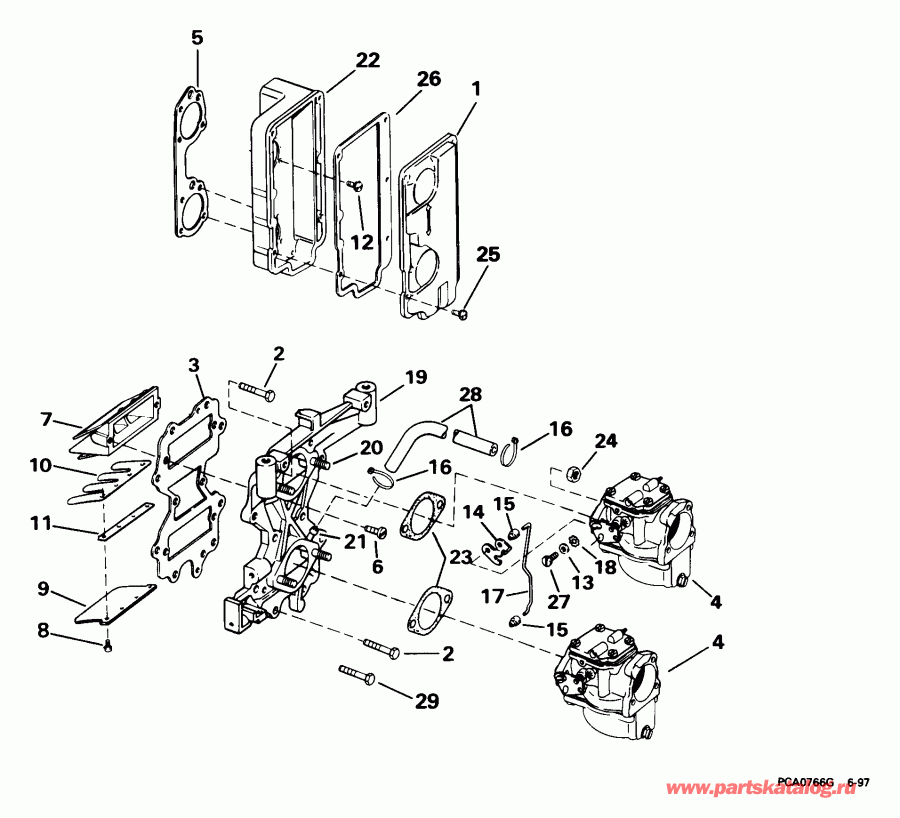 �������� ����� EVINRUDE E55WREES 1999  - take Manifold & Air Silencer - take ��������� & Air ���������
