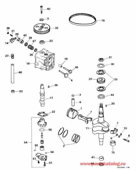��������� ��������� EVINRUDE E5RL4EEM 1999  - linder Head & Crankshaft