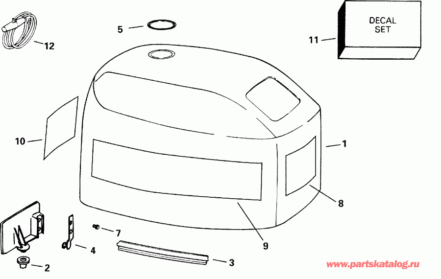 �������� ����� EVINRUDE BE35ARSSM 3 Cyl, Rope Start, Tiller, 15   - gine Cover / gine ������