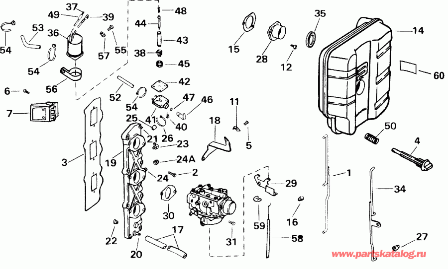 ��������� ����� EVINRUDE BE35ARSSM 3 Cyl, Rope Start, Tiller, 15   - take Manifold And Air Silencer / take ��������� � Air ���������