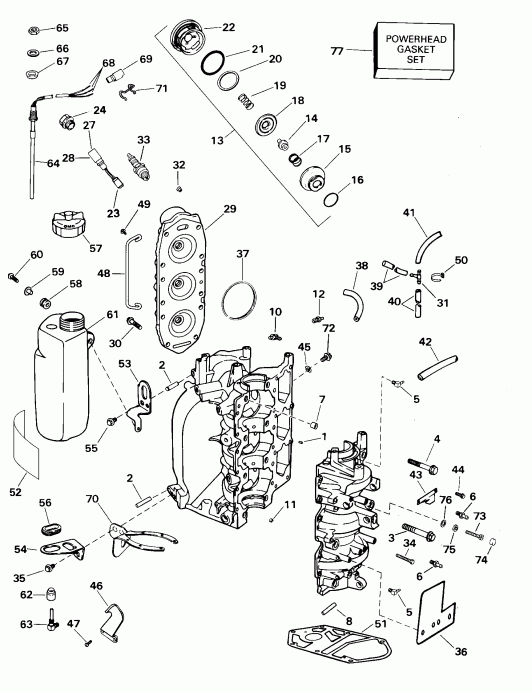  EVINRUDE BE35KSSB 3 Cyl, Rope Start, Tiller, 15 I  - linder And Crankcase / linder � ������ ���������