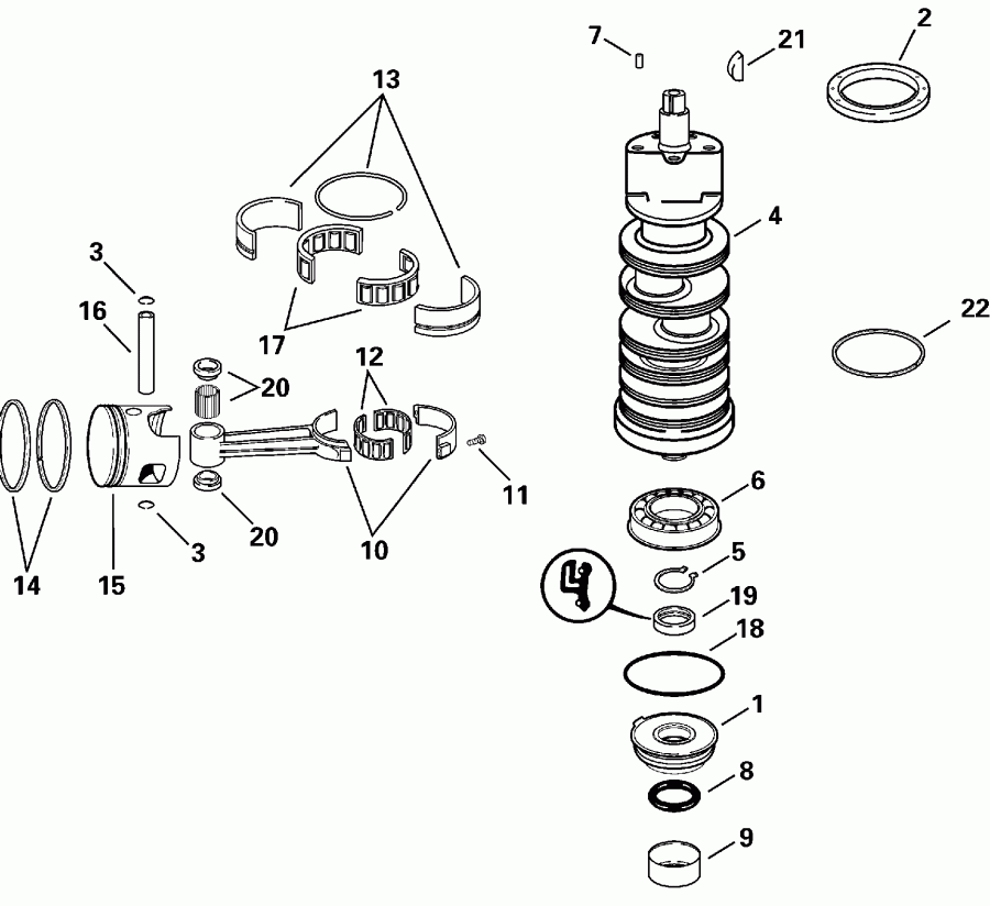 ��������� ����� Evinrude E100WPXSSR Commercial, Elec. Start, TNT,  - ankshaft & Piston