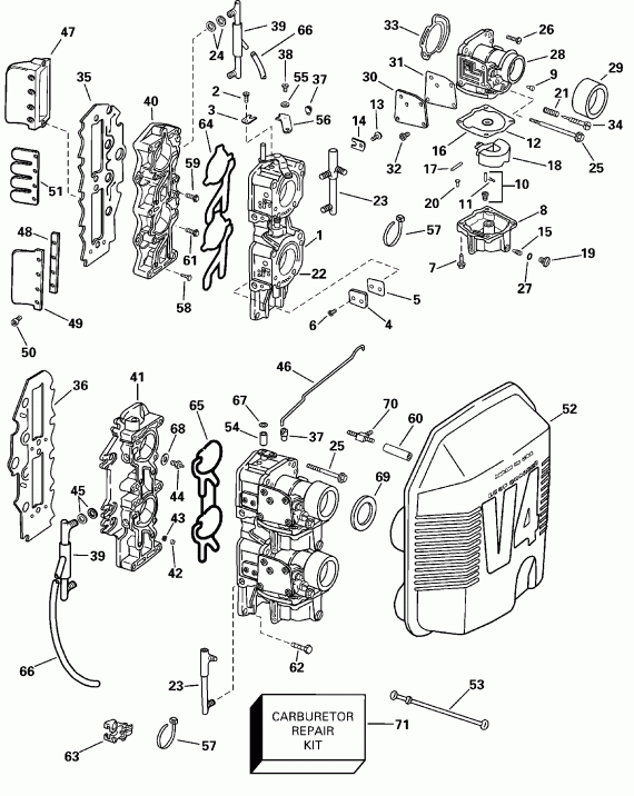  Evinrude E100WPXSSR Commercial, Elec. Start, TNT,  - rburetor & Intake Manifold