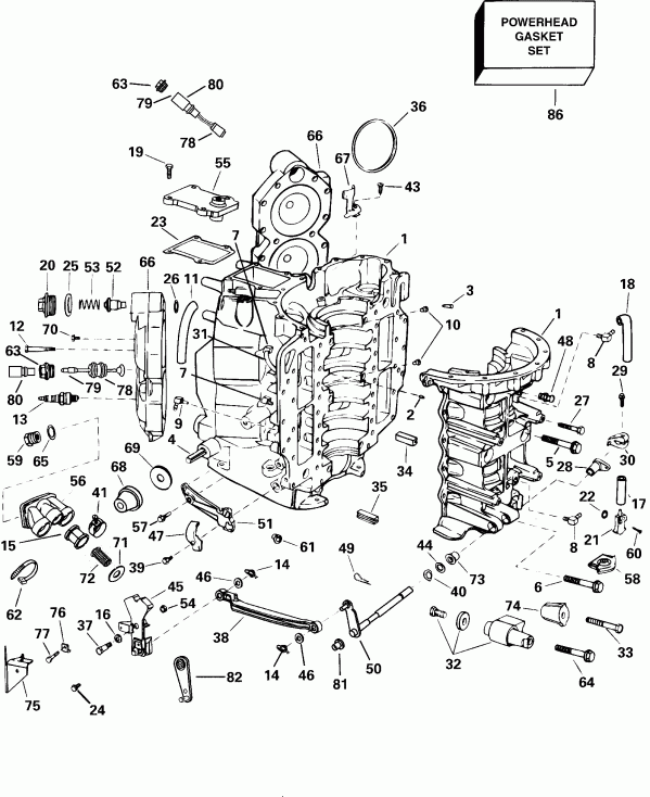 �������� ��������� ����� Evinrude E105WPLSSC Commercial, Elec. Start, TNT,  - linder & Crankcase - linder & ������ ���������