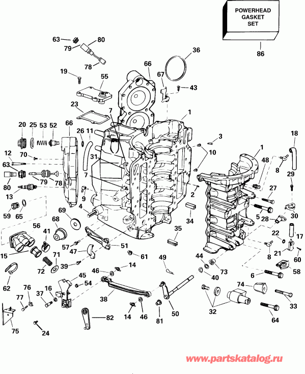 ����� EVINRUDE E105WPXSSC Commercial, Elec. Start, TNT,  - linder & Crankcase / linder & ������ ���������