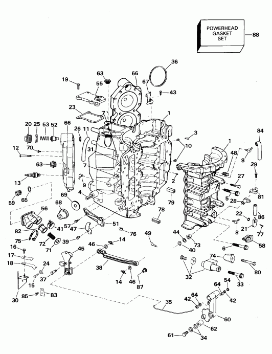 ��������� �������� ����� EVINRUDE E105WRLSSC Commercial, Rope Start, 20 IN  - linder & ������ ��������� - linder & Crankcase