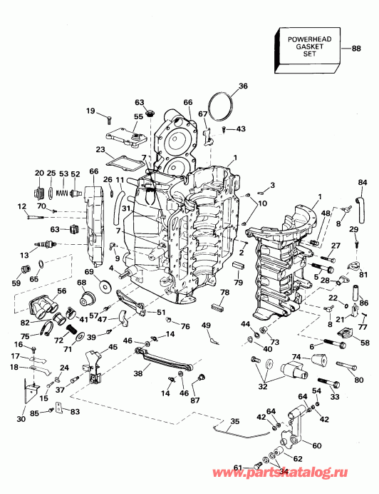 ��������� �������� ����� EVINRUDE E105WRYSSC Commercial, Rope Start, 22.5   - linder & Crankcase - linder & ������ ���������
