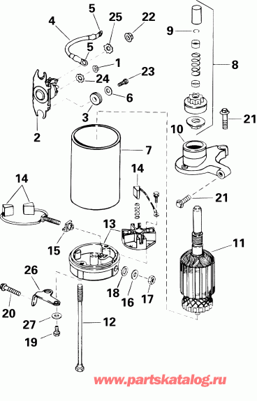 ��������� ������� E10R4SSE 4-Stroke, Rope Start, Tiller, 1  - arter Motor & Solenoid - arter Motor & Solenoid