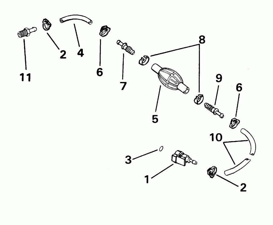 �������� ����� Evinrude E10TVX4SSS 4-Stroke, Elec. Start, Tiller  - el ����� & ��������� ����� / el Hose & Primer Bulb