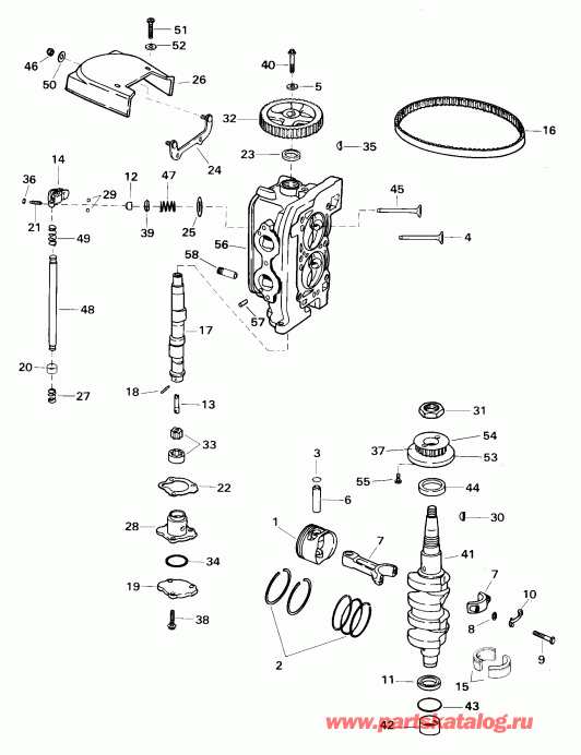 ����� ������� E15R4SSE 4-Stroke, Rope Start, Tiller, 1  - linder Head & Crankshaft / linder Head & ��������