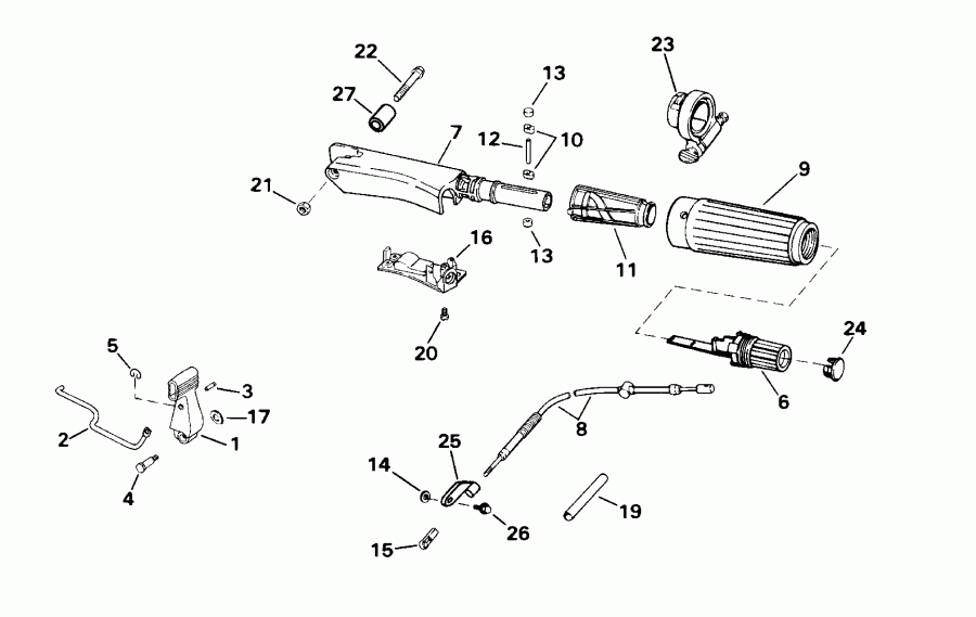 ��������� �������� ����� Evinrude E15WRLSSC Commercial, Rope Start, Tiller  - ee������ � ������������� Handle - eering And Shift Handle