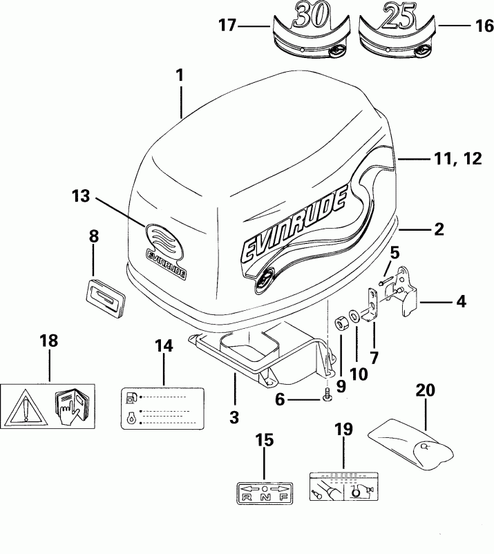 �������� ��������� ����� EVINRUDE E25EL4SSS 4-Stroke, Elec. Start, 20 IN.   - gine Cover / gine ������