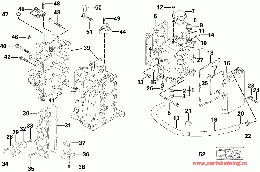 ��������� Evinrude E25EL4SSS 4-Stroke, Elec. Start, 20 IN.   - linder & Crankcase / linder & ������ ���������