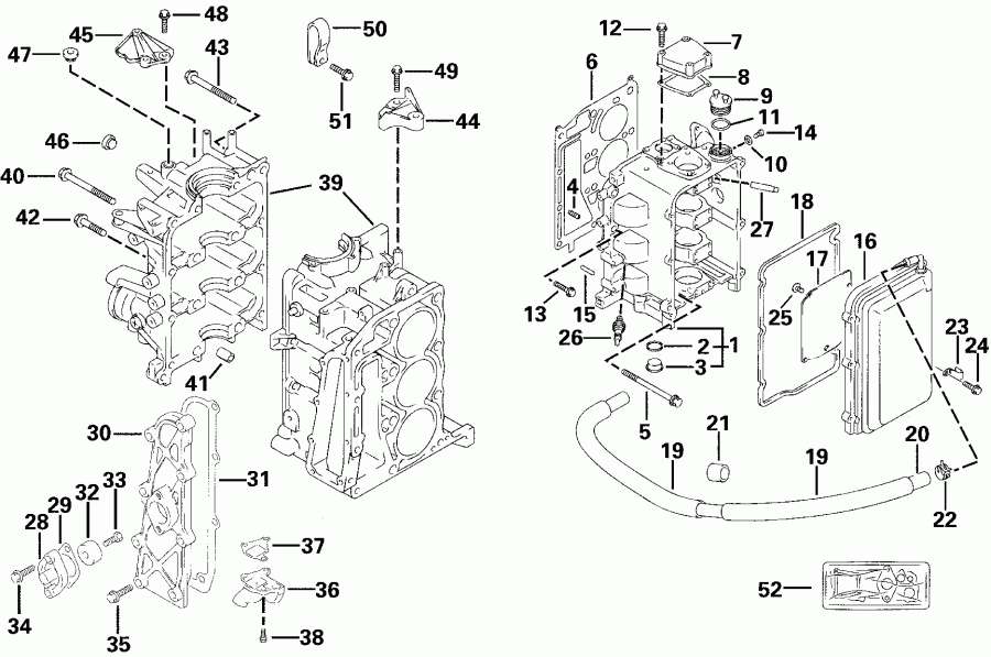 ��������� ����� EVINRUDE E25R4SSS 4-Stroke, Rope Start, Tiller, 1  - linder & ������ ��������� / linder & Crankcase