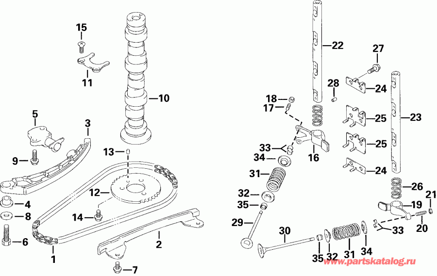 ��������� �������� ����� ������� E25RL4SSS 4-Stroke, Rope Start, Tiller,   - mshaft & Valve