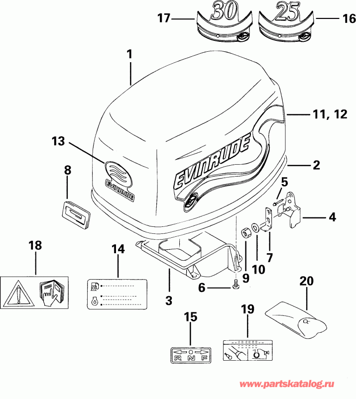 ��������� ����� EVINRUDE E30RL4SSS 4-Stroke, Rope Start, Tiller,   - gine Cover - gine ������