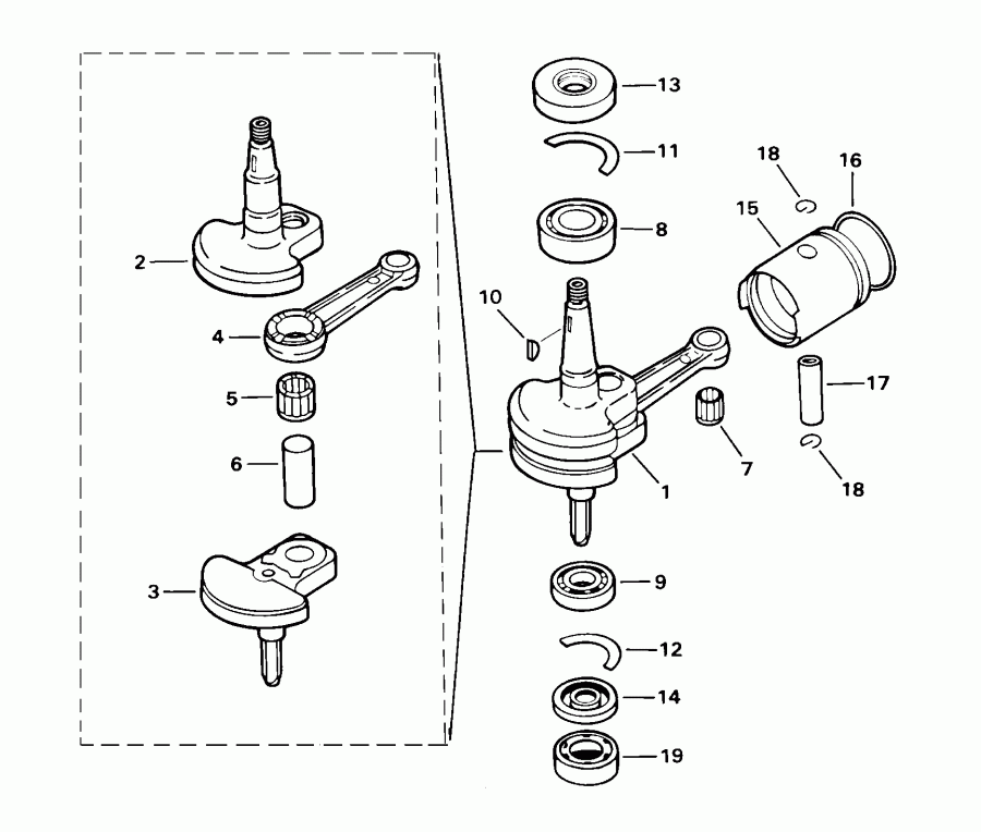 ��������� ��������� Evinrude E3ROSSR Rope Start, Tiller, 15 in. shaft  - ston & �������� - ston & Crankshaft
